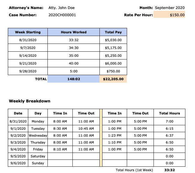 Free Attorney Timesheet Templates 2023 Excel PDF Word