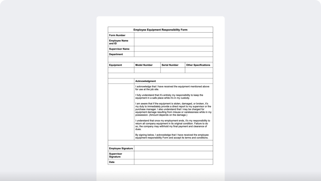 Employee Equipment Responsibility Form Template