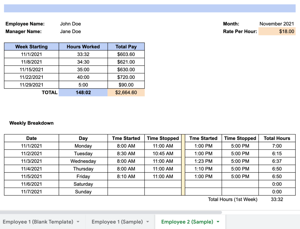 Free Excel timesheet template for multiple employees (2023)