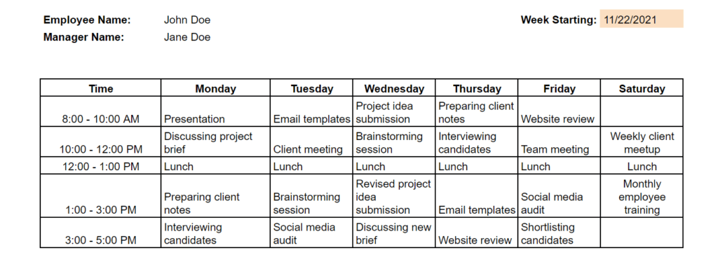 Free Downloadable Weekly Schedule Templates Excel PDF Word 