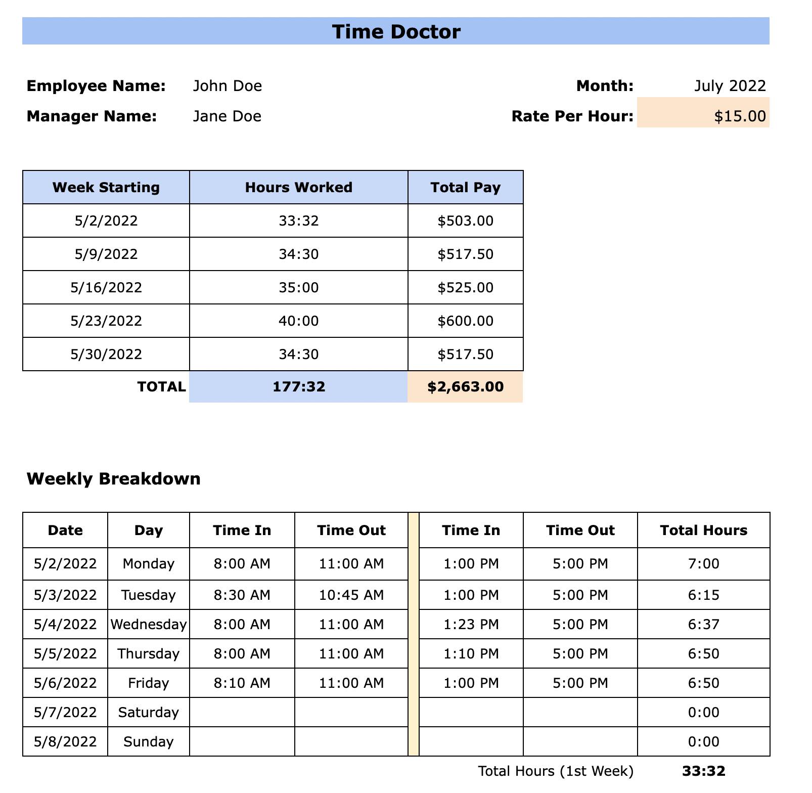 Free monthly timesheet template (Excel, Word, PDF)