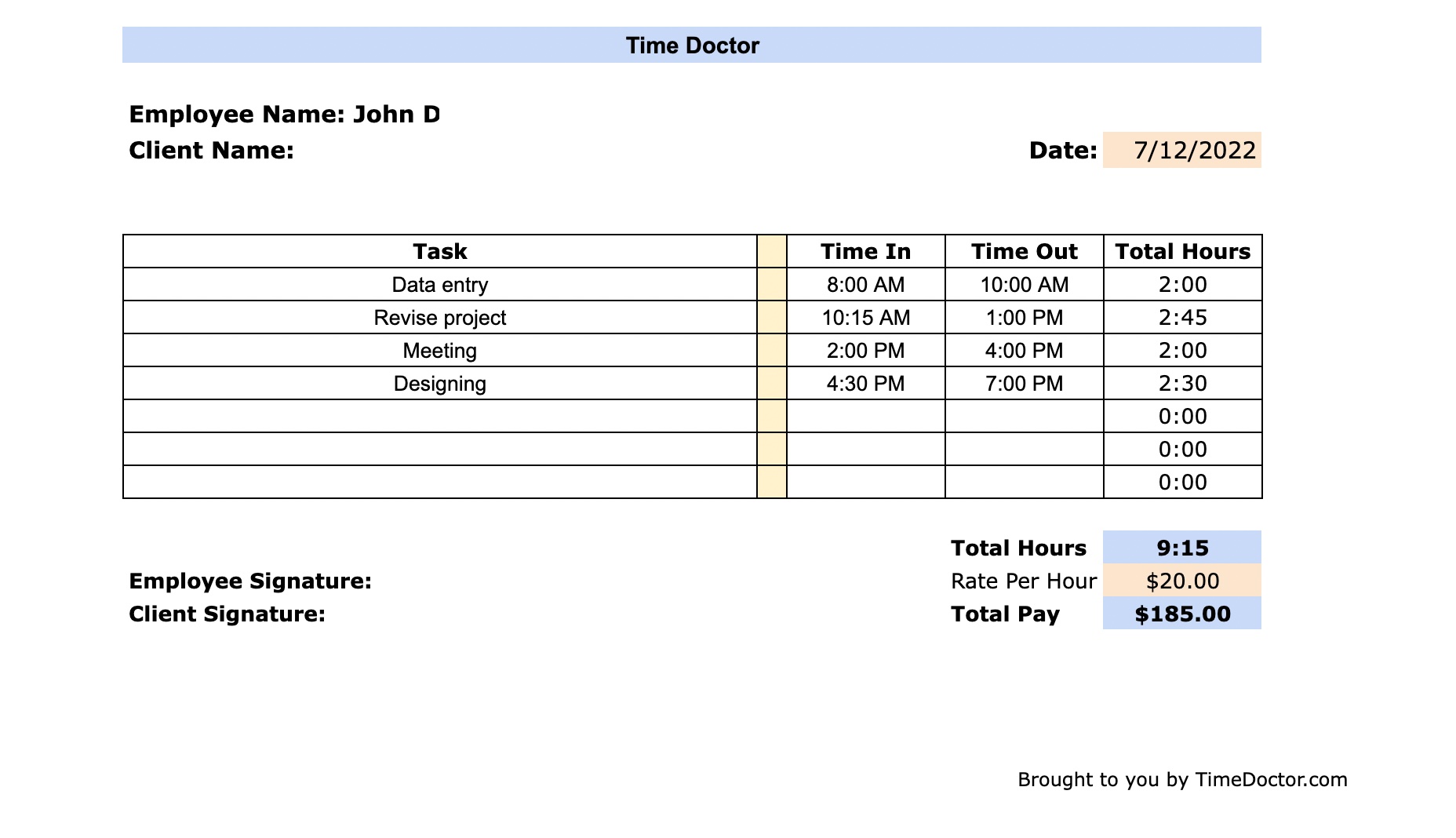 Free daily timesheet template (Excel, PDF, Word)