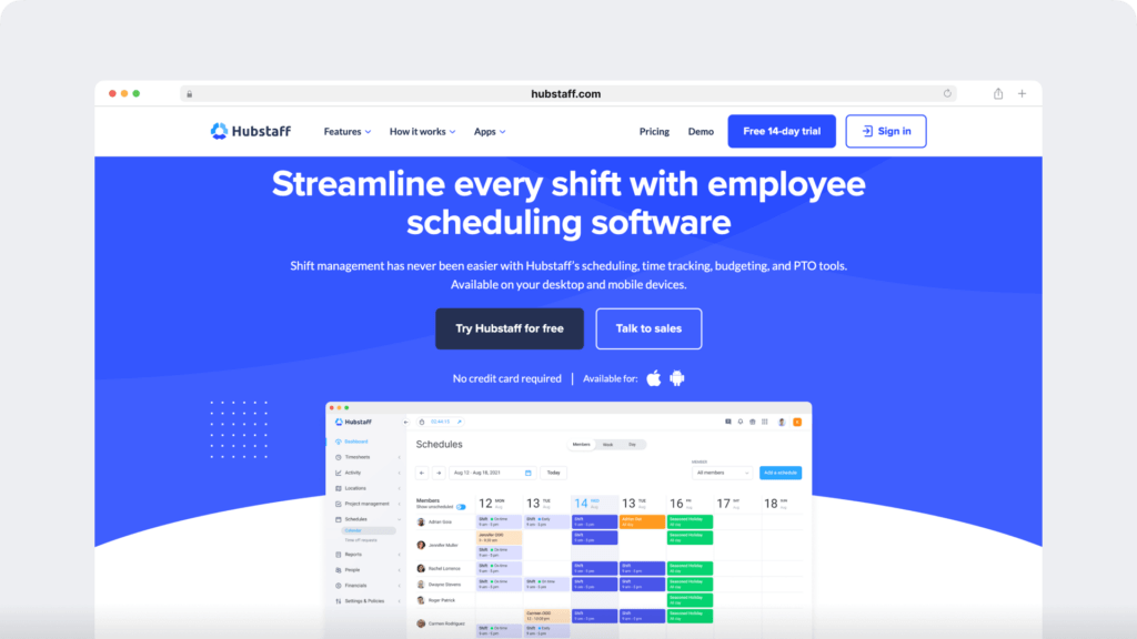 Hubstaff employee scheduling software